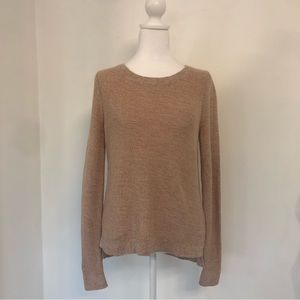 LOFT Ann Taylor Women Heathered Tan Crewneck Long Sleeve Knit Sweater Sz M